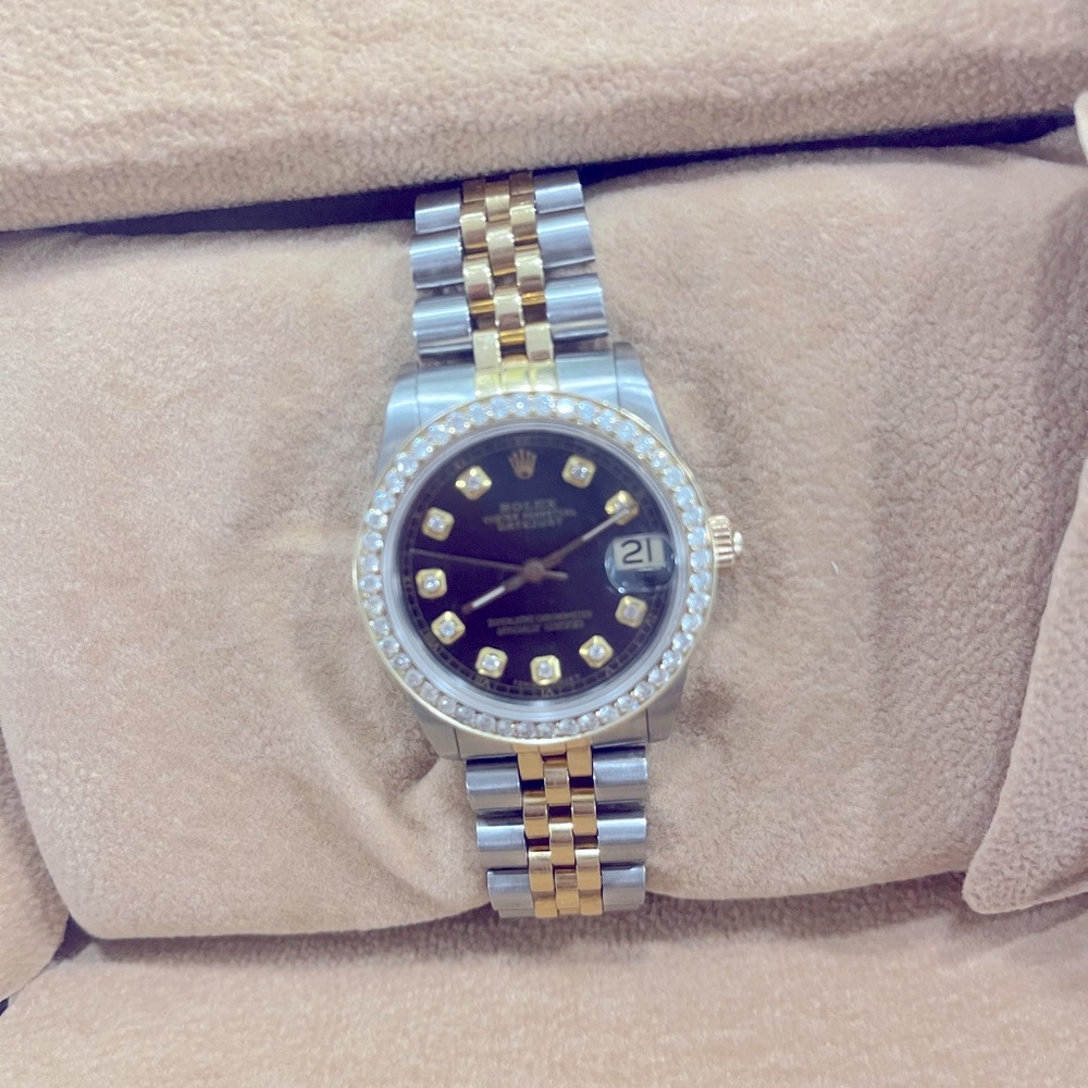 Women’s 31mm diamond Rolex date just two toned watch